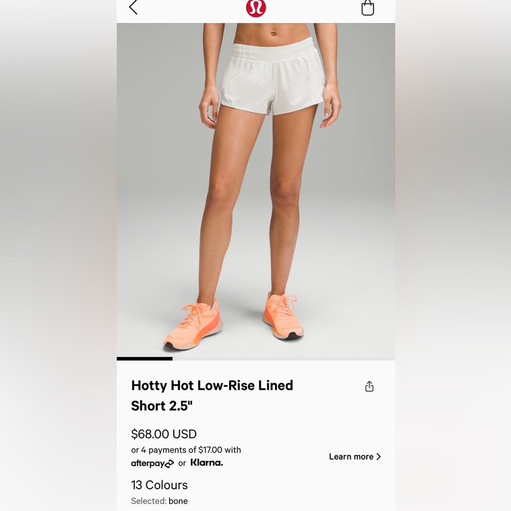 Off white lululemon hotty hot shorts 2.5 in